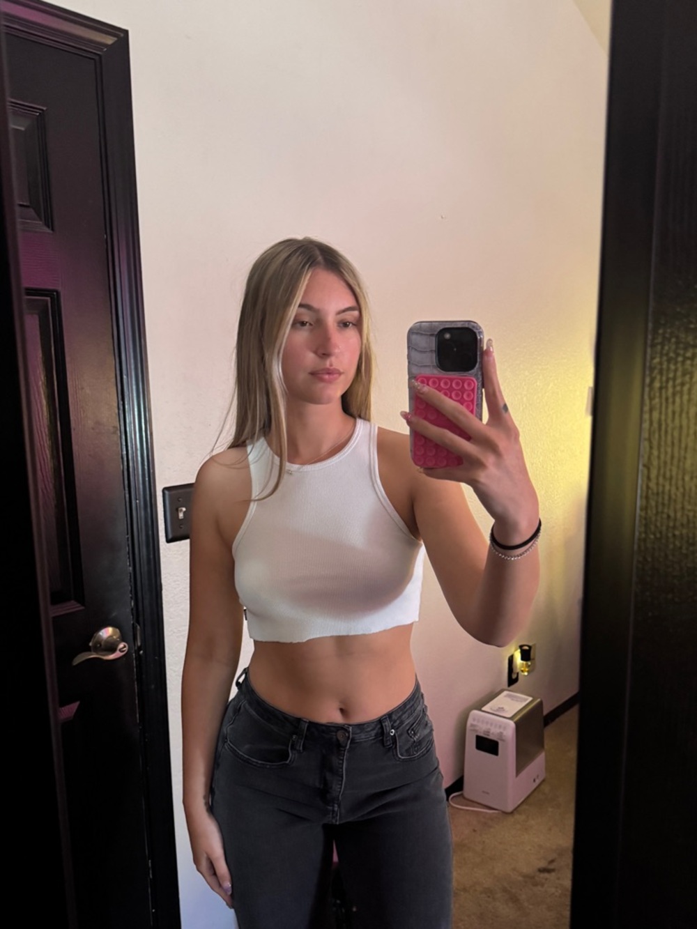 Boohoo White Ribbed Cropped Tank Top